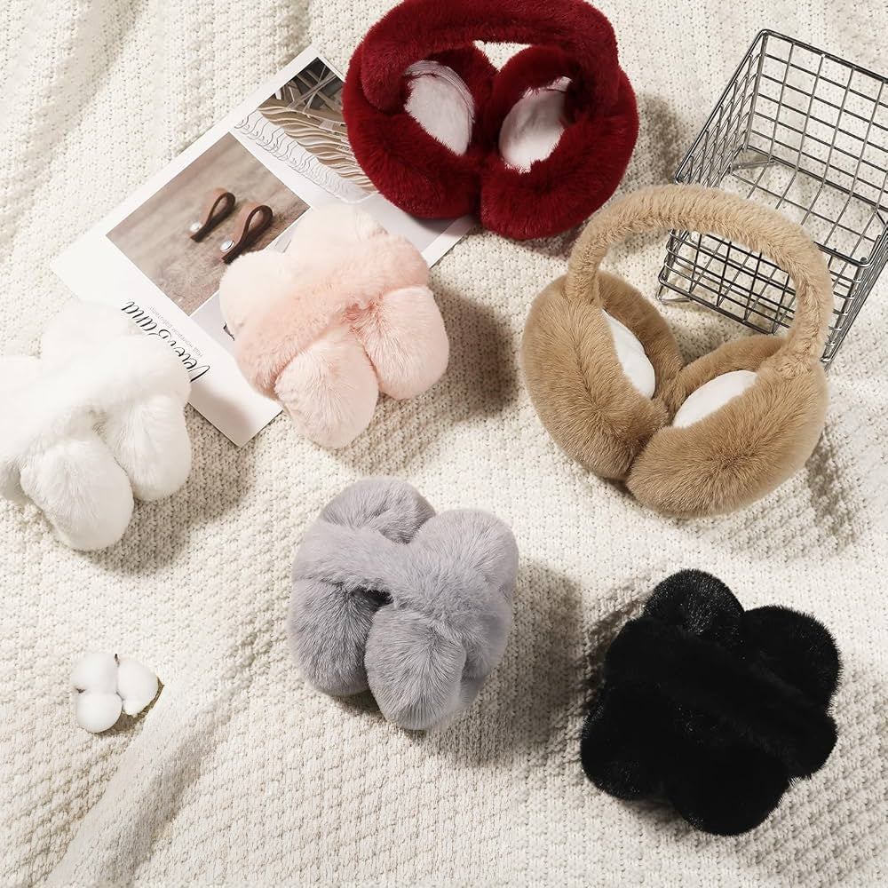 Foldable Cold Protection Earmuffs for Adults and Kids – Soft Faux Fur, Windproof, Available in Black, Brown, Pink, Beige, White, Grey