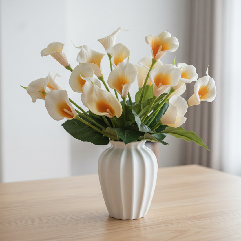 Artificial lilies arranged in a plastic vase for home and office décor