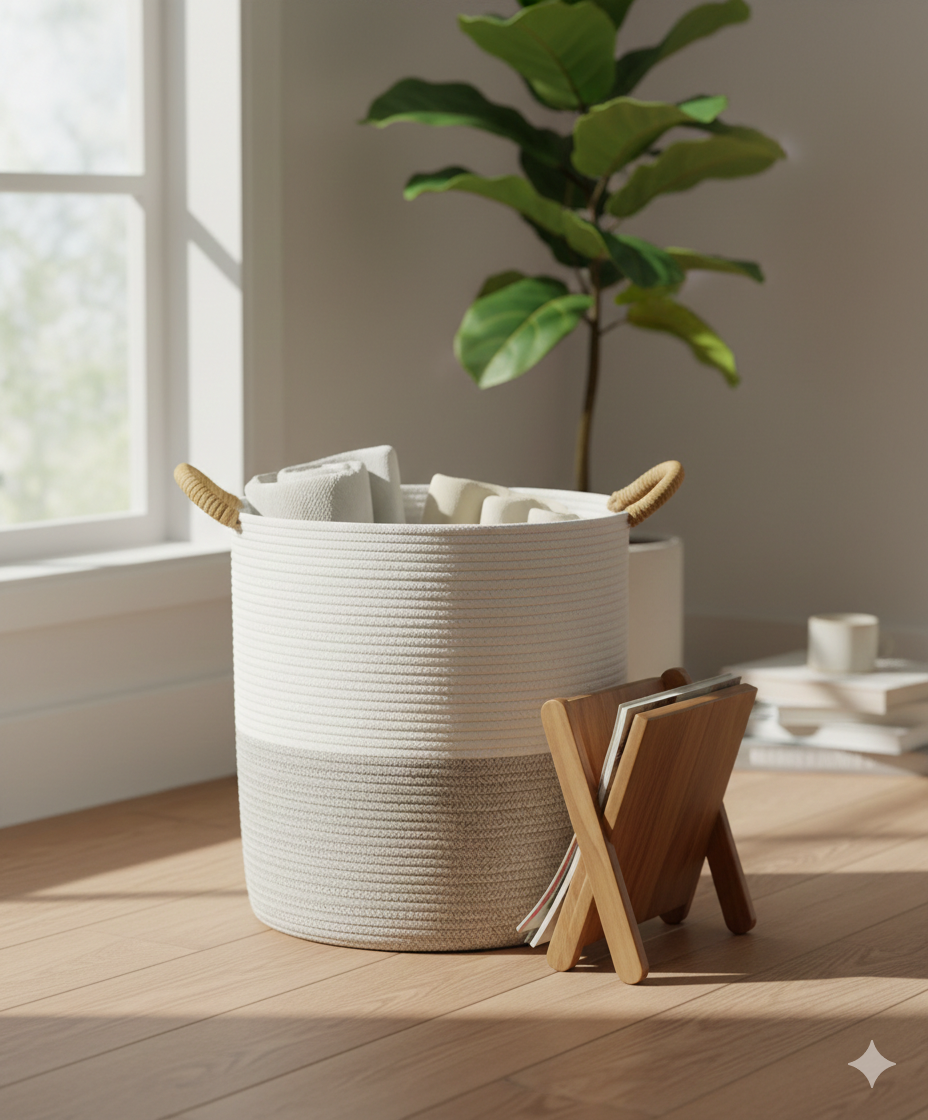 Big Woven Cotton Rope Laundry Basket with Handles