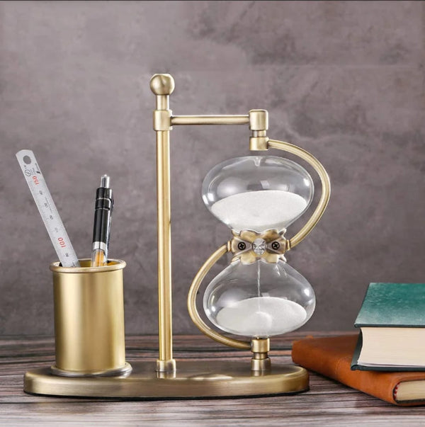 30 Minutes Hourglass Rotating 360° with Brass Pen Holder