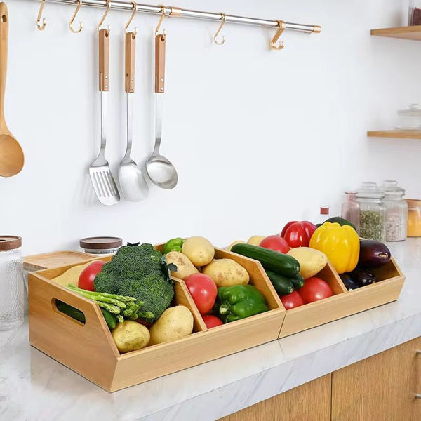 Bamboo Pantry Organizer / Storage Bin with Removable Divider, Eco-Friendly Kitchen Storage Solution for Pantry, Snacks, and Essentials, Durable and Stylish Design