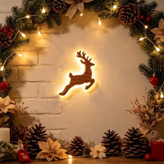 3D Reindeer Christmas Wall Decorations with Lights Set of 7