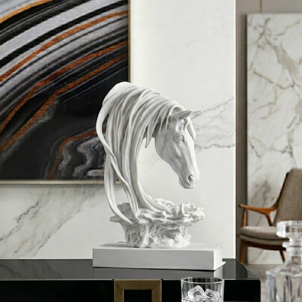 White and Gold Horse Head Decorative Statue
