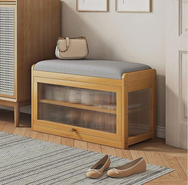 Entryway Wooden Flip Shoe Cabinet With Stool