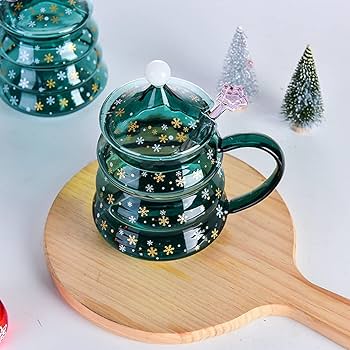 Christmas Snowflake Borosilicate Glass Cup with Lid and Spoon Gift Set 400ml