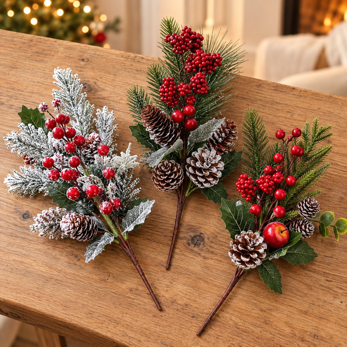 3-Piece Christmas Picks and Berries Decorative Spray Set
