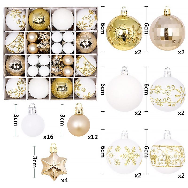 44pcs Christmas Tree Baubles Hanging Ornament,3cm and 6cm mixed.
