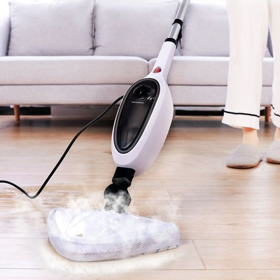 1300W 10-in-1 multifunction steam cleaner with 110°C high-temperature steam, 360° rotating mop head, aluminium alloy rod, carpet glider, wipe cloth, and brush attachments for household floor and surface cleaning