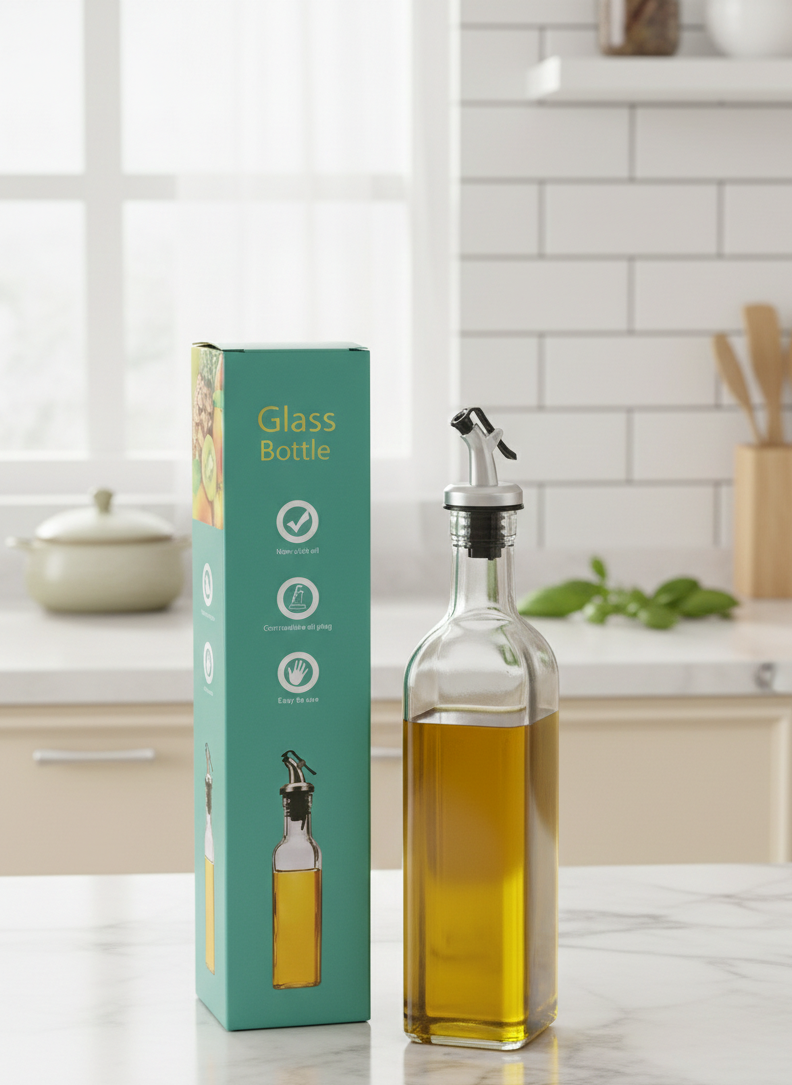 Glass Oil Dispenser, 500ml, Borosilicate Glass, Durable Kitchen Storage