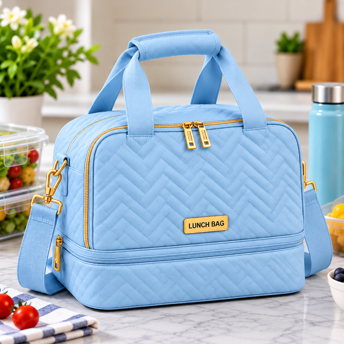 Single Layer Insulated Lunch Bag with Shoulder Strap
