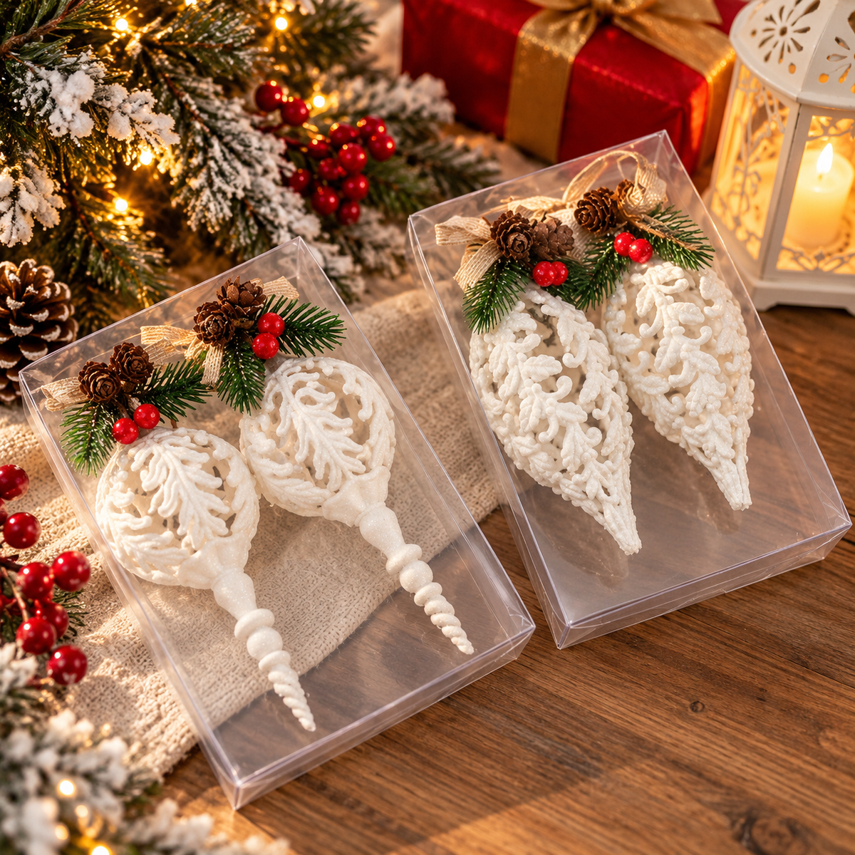 Set of 2 White Conch Christmas Tree Hanging Ornaments