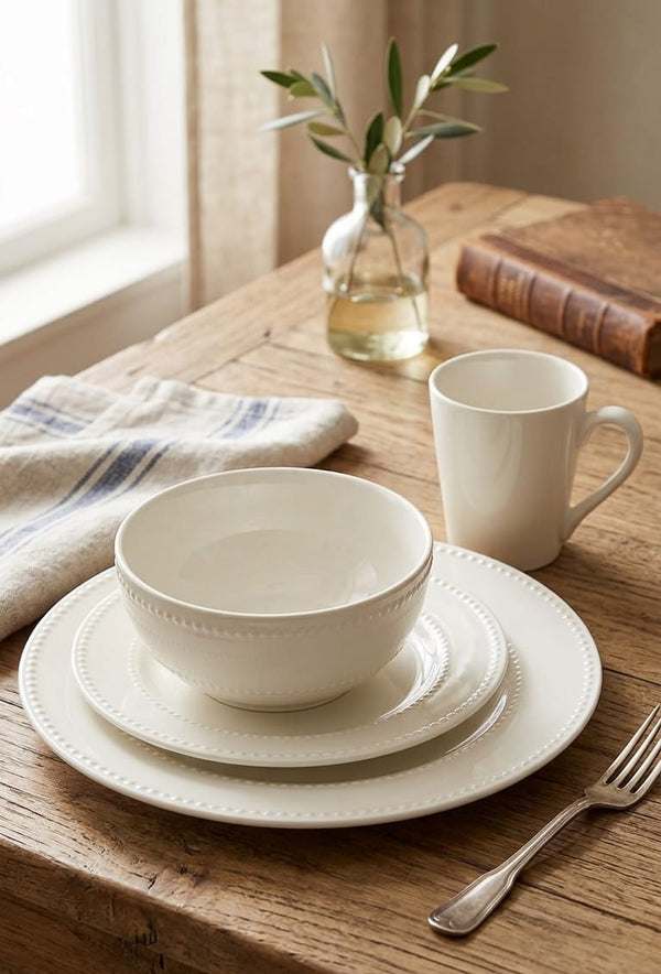 Gemelli Colllection 24pc ceramic dotted dinner set elegant dining set ceramic plates bowls cups smooth glazed tableware modern family dinnerware set 11 inch plates 8 inch side plates 6 inch bowls 300ml cups ceramic dining set home kitchen serving set