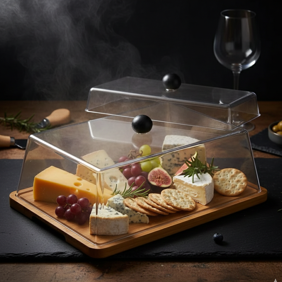 Rectangular Bamboo Cake Stand with Acrylic Cover