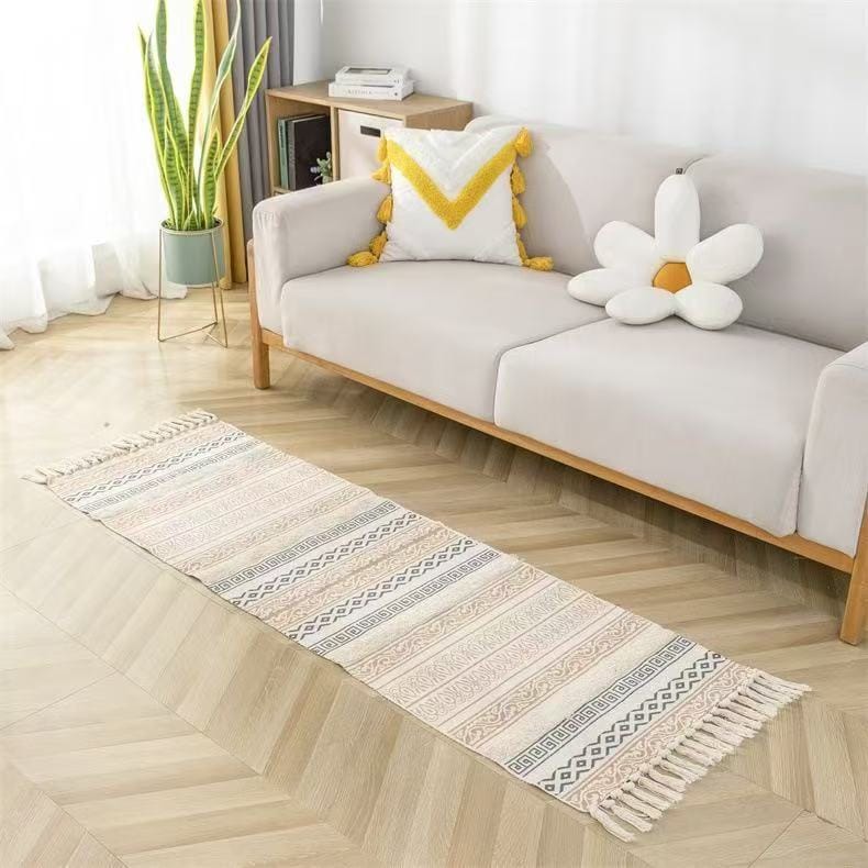 Cotton Linen Bedside Mat with Tassels