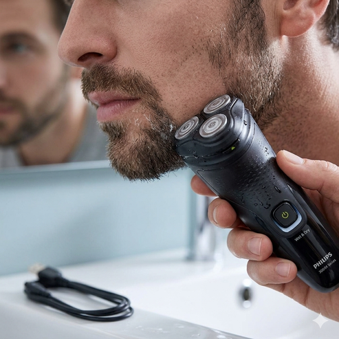 Gemelli Collections 3000X Series wet and dry electric shaver with SkinProtect technology ComfortCut blades anti corrosion shaving system 3D floating heads pop up trimmer waterproof design and fast charging for comfortable everyday grooming