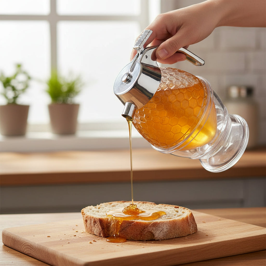 Text
Gemelli Collection – honey dispenser, food-safe, easy-pour – clean honey serving 