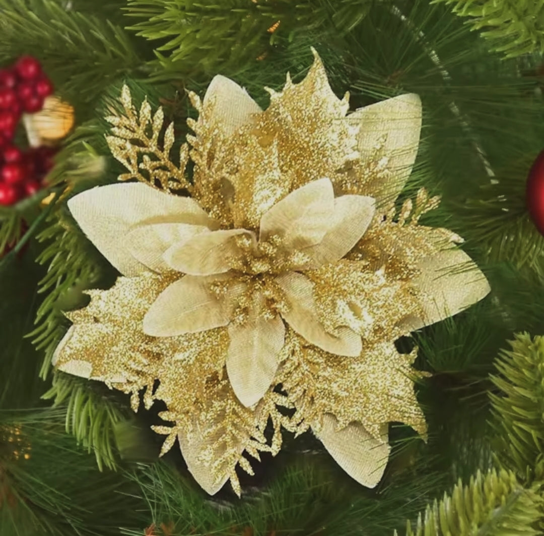 4-Piece Artificial Christmas Flower Decorations, 4cm