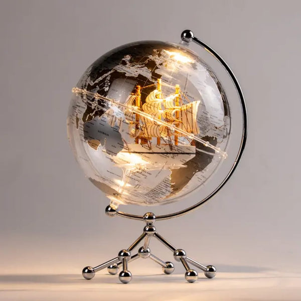 Gemelli Colllection LED world globe map with metal stand illuminated décor globe gold silver options modern decorative desk globe LED lighting luxury home office world map ornament stylish rotating globe decorative lighting piece