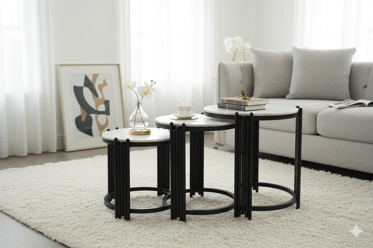 3 in 1 Marble Nesting Side Stools