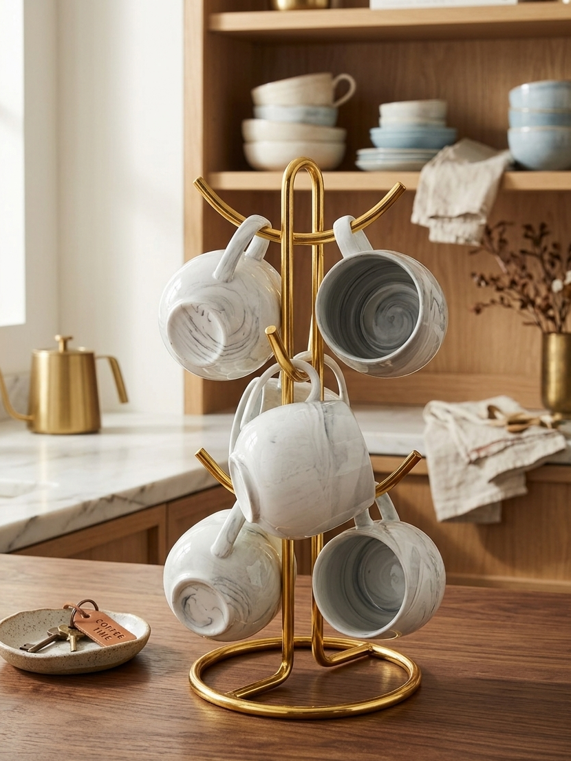 Gemelli Colllection 6-piece marble cup set stylish durable drinkware for home and office