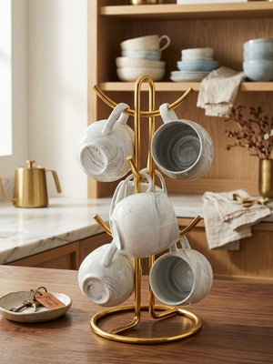 Gemelli Colllection 6-piece marble cup set stylish durable drinkware for home and office