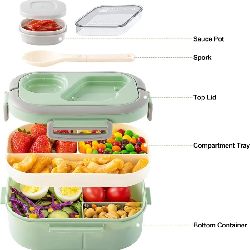Double Layer 1400ml Lunch Box with Cutlery Set