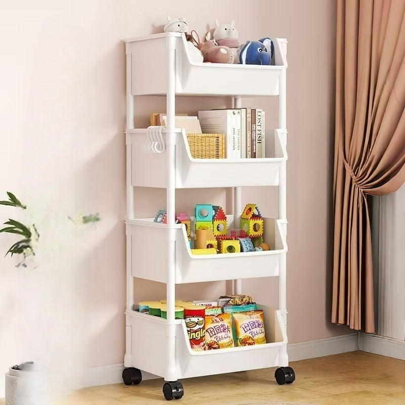 4-Layer Trolley Bookshelf and Kitchen Storage Rack – Space-Saving Organizer for Toiletries, Groceries, Books, Detergents, and Narrow Home Spaces