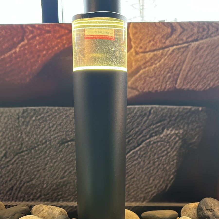 Black aluminium contemporary LED bollard light with warm white illumination for outdoor pathway and landscape lighting LL 22BL-66-04-BK-WW - Gemelli Collection