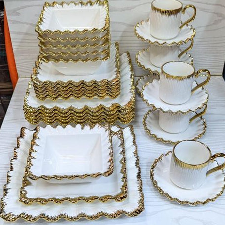 30pcs Square Ceramic Dinner Set with Gold Rims