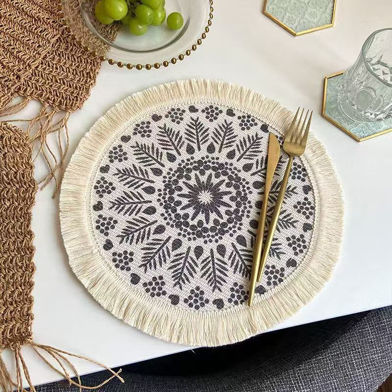 6 Piece Boho Round Woven Placemat Set