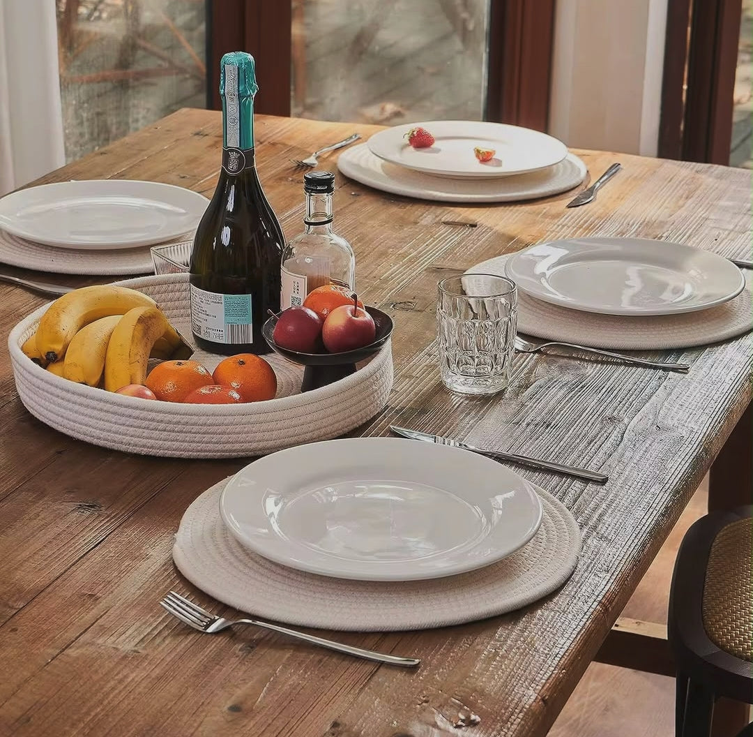 4 Piece Cotton Rope Woven Table Mat Set with Holder