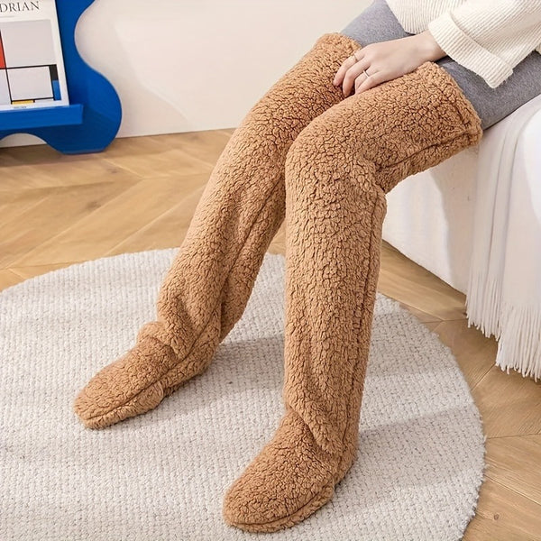 Over Knee High Fuzzy Long Socks – Plush Slipper Stockings and Winter Leg Warmers for Home Sleeping Warm Use