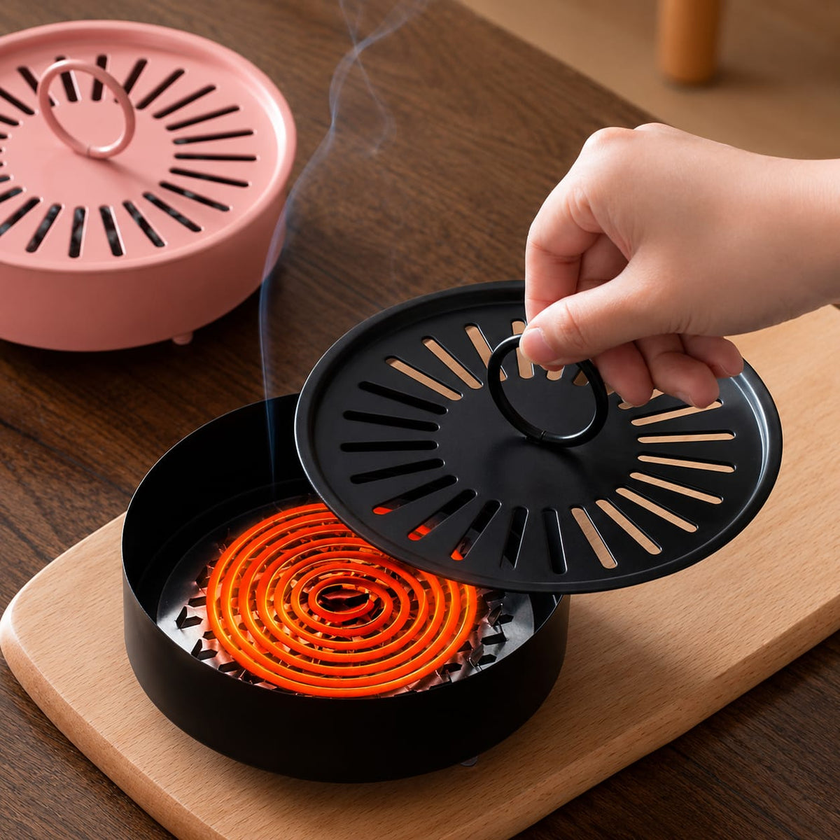 Gemelli Colllection iron mosquito repellent incense box with cover fire proof mosquito coil holder sandalwood incense burner ash collector indoor outdoor mosquito coil container durable iron incense holder