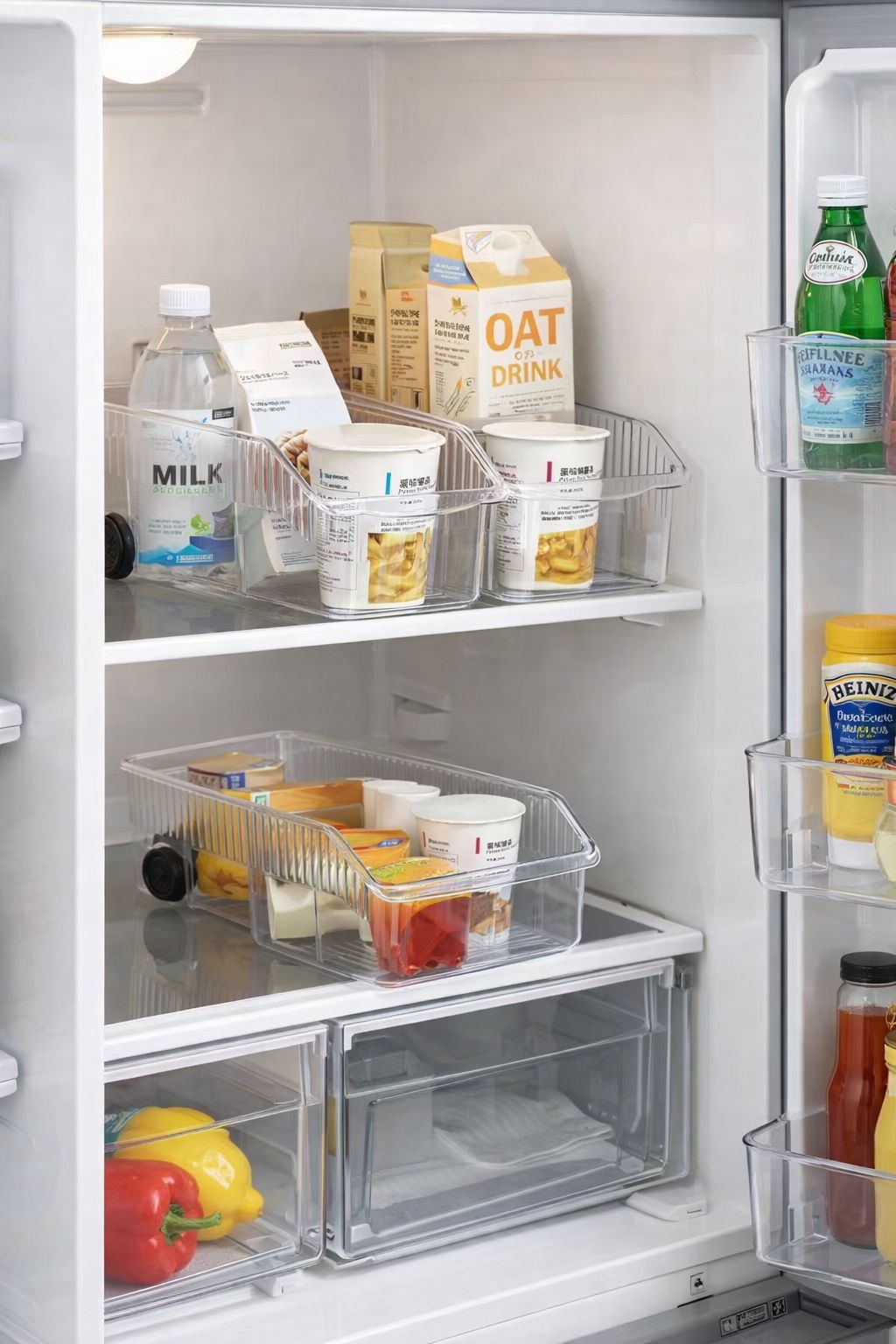 Transparent clear storage organizer with handle for kitchen and pantry use