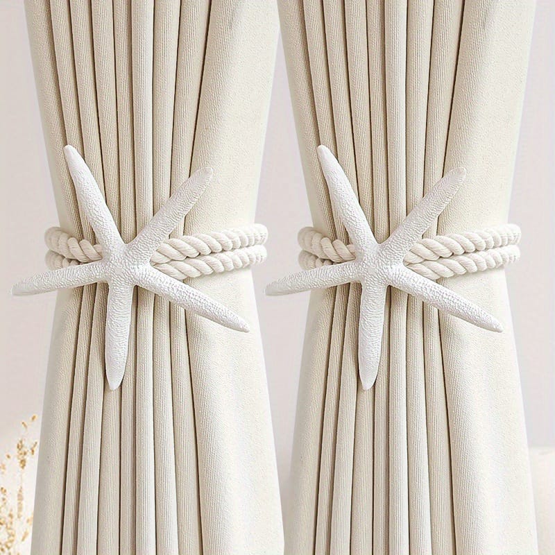 Gemelli Colllection boho curtain tiebacks handwoven starfish cotton linen rope adjustable curtain holders home décor