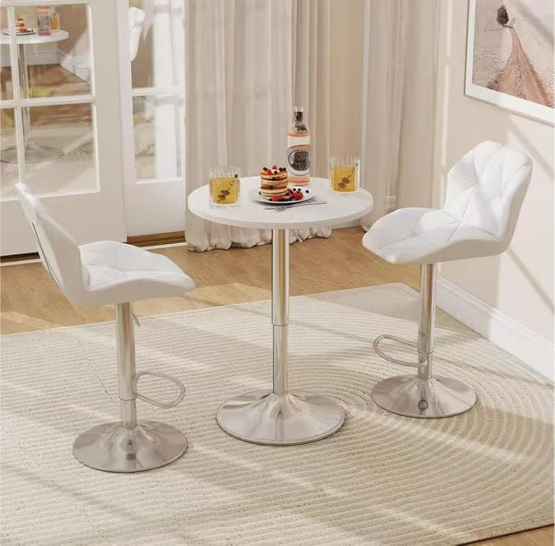 Gemelli Collection Pure Leather Modern Adjustable Bar Stool in Black and White, Comfortable and Durable, Adjustable Height, Stylish Home or Café Seating