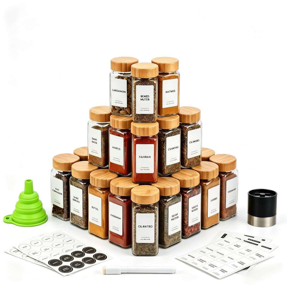 29 Piece Glass Storage Jar Set with Bamboo Lids
