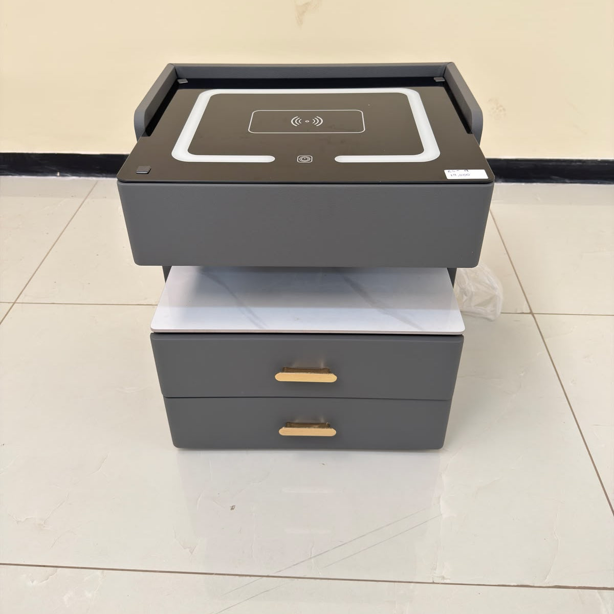 Smart Multi-Tier Bedside Nightstand with Faux Marble Shelf & Charging Hub