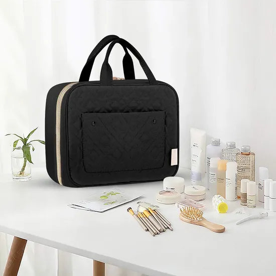 Hanging Large Capacity Travel Toiletry Bag – Black Makeup and Cosmetic Organizer with Hook for Travel and Home Use