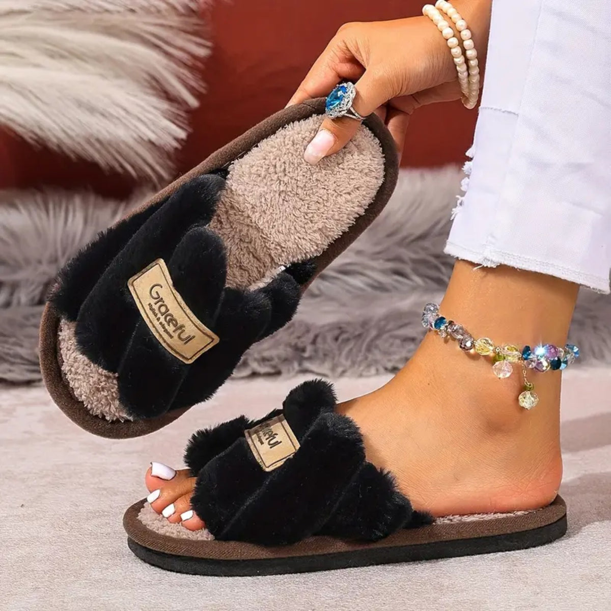 Fluffy Open Toe Slippers