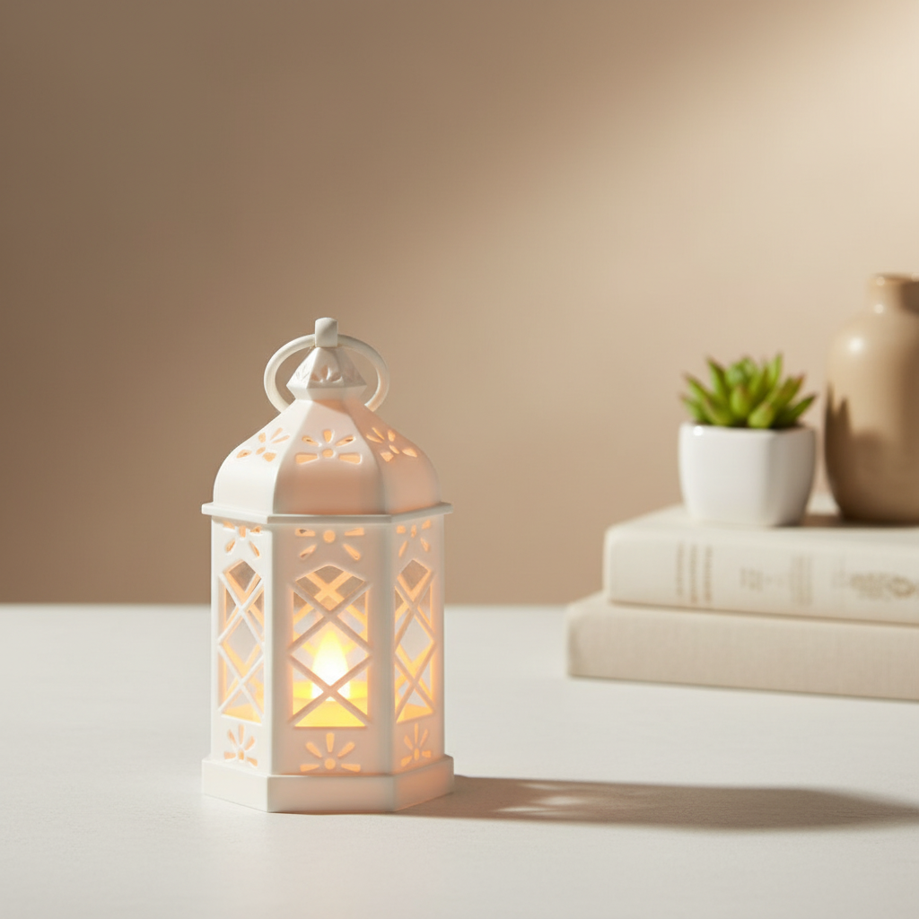 Vintage LED Lantern – White & Black, 12.5 × 6.5 cm