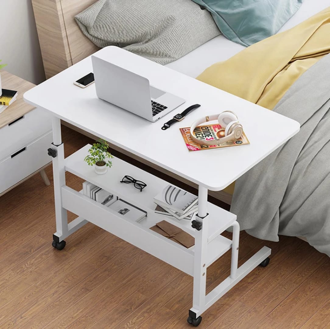 adjustable movable laptop table with storage shelf mobile workstation 80x40cm height adjustable desk from 69 to 90cm