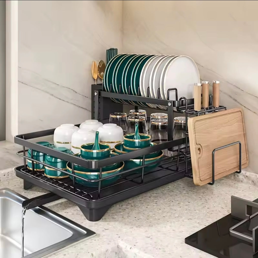 2 Tier Dish Rack with Cutlery Holder & Chop Board Holder – gemelli ...