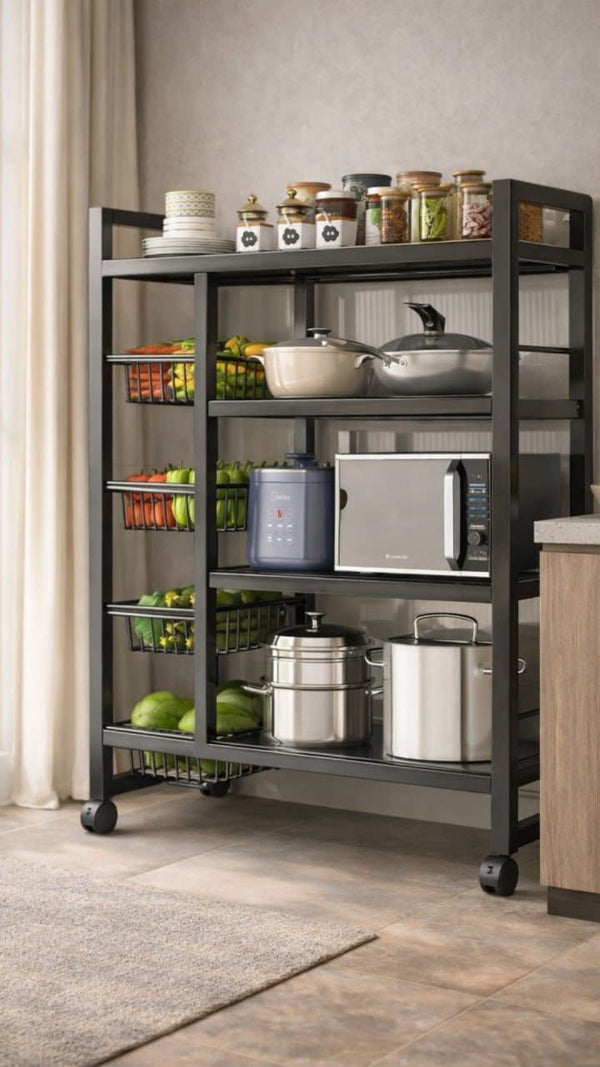 Gemelli Colllection multi-purpose kitchen organizer with wheels large rolling storage rack 108cm modern kitchen storage