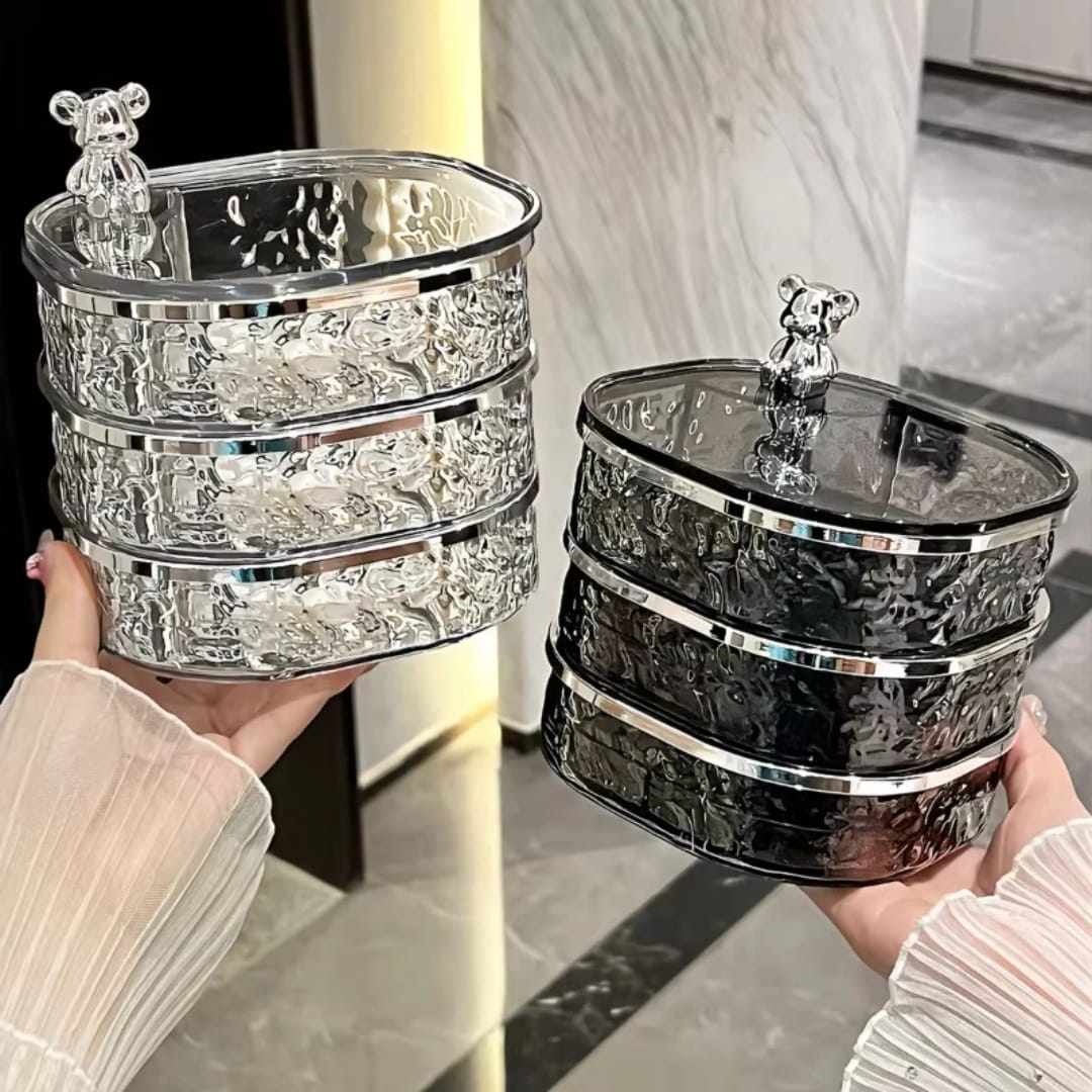 Rotating Jewellery Organizer Acrylic 360 Degree – Clear and Black Display Case for Earrings Rings and Necklaces