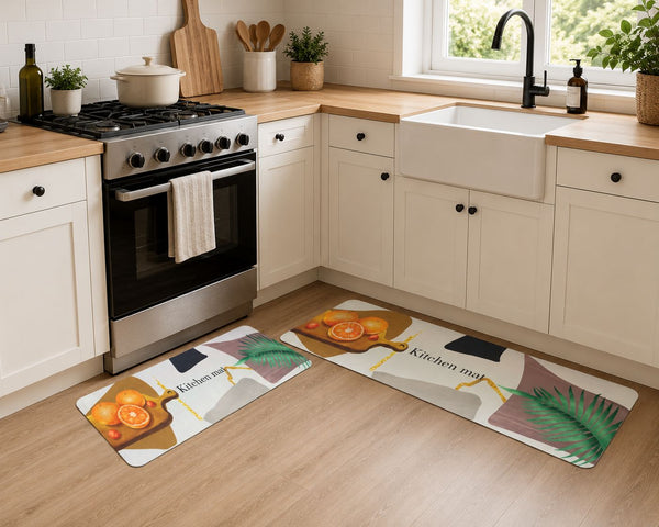 2 piece unbinded kitchen mat set non slip rubber backed floor mats large 118x44cm and small 68x44cm kitchen runner mats durable anti slip kitchen rugs