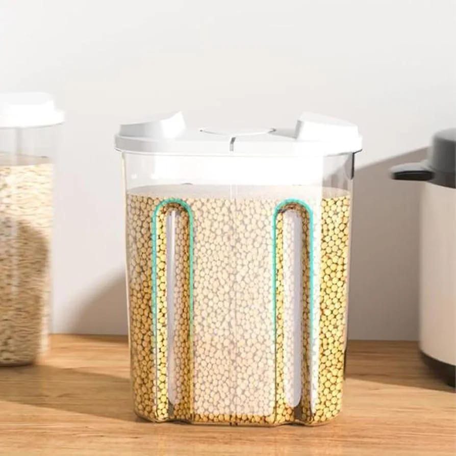 2.5L cereal storage container with airtight lid and two compartments for cereals grains nuts snacks dry food pantry organisation and kitchen storage.