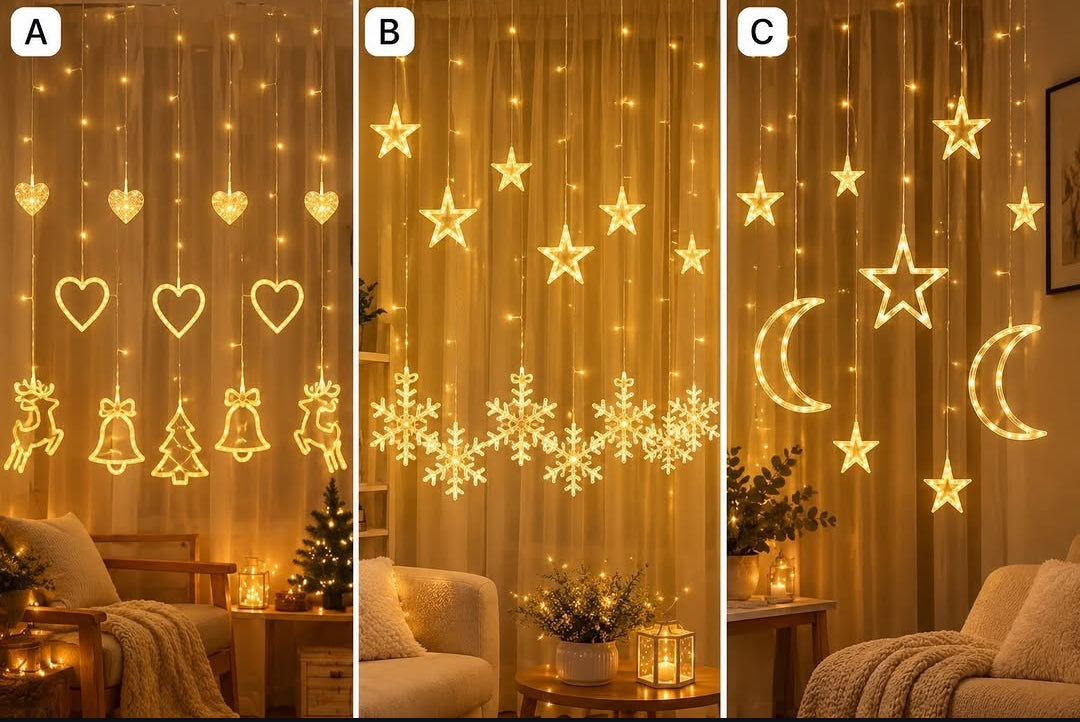 2M Moon and Star LED Curtain Lights with Connector