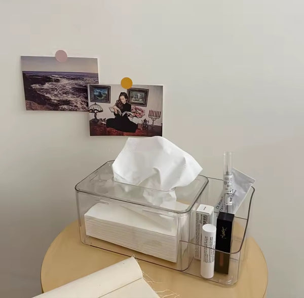 Clear acrylic partitioned serviette and napkin holder for neat tabletop and dining area organisation.