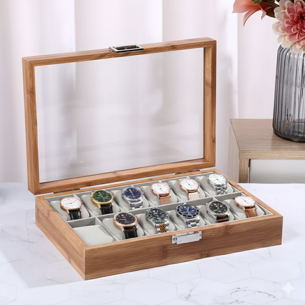 12 Slots Wooden Watch Organizer